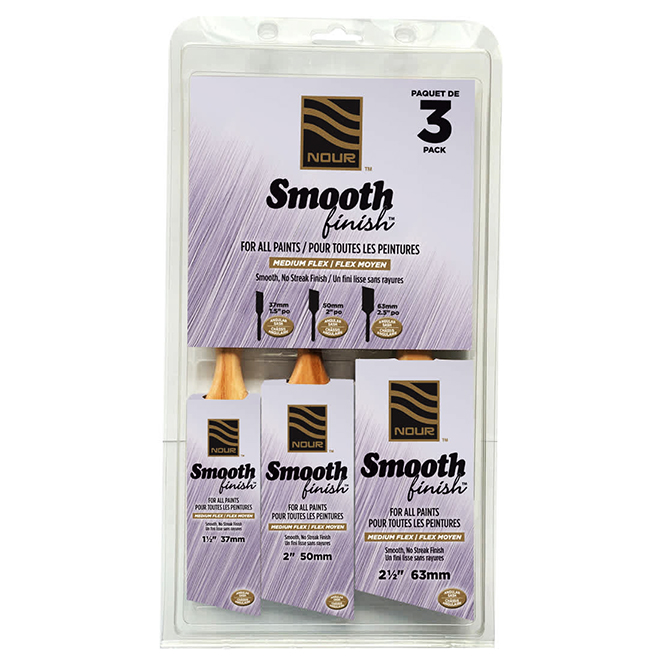 Nour Smooth Finish Angular Paint Brushes Medium Flex - Pack of 3