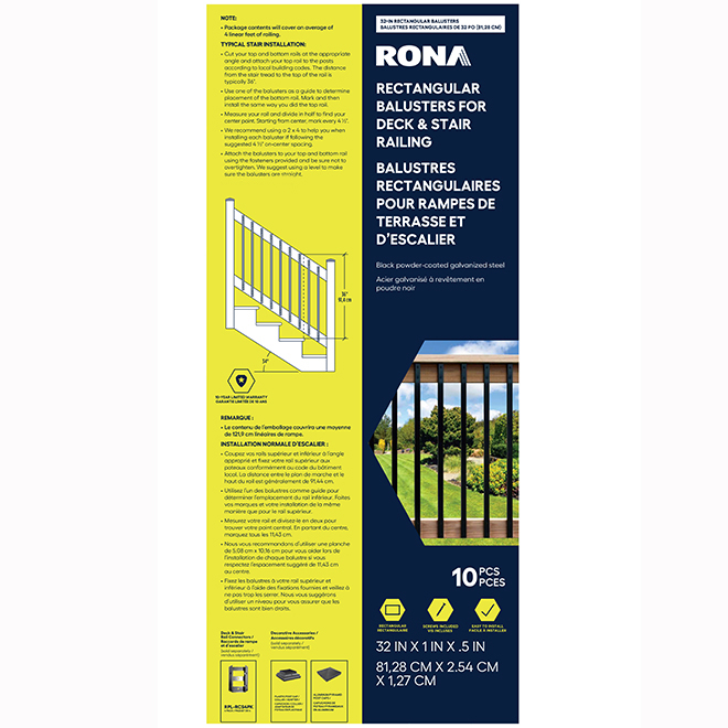 RONA Rectangular Bars for Railing Classic Style in Black Steel - 3/4 x 32-in - Pack of 10