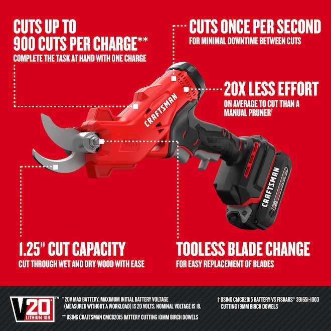 CRAFTSMAN 20 V Cordless Pruner w/ 1.5 Ah Battery and Charger