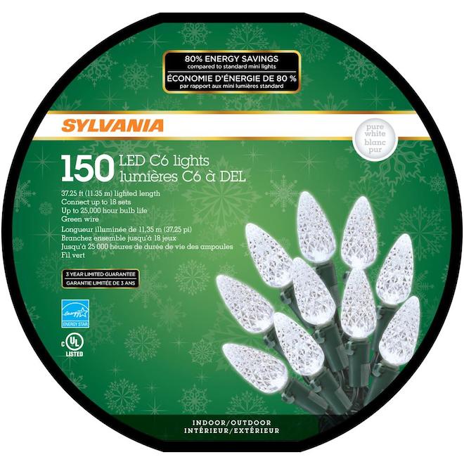 Sylvania Christmas Lights - 150-Count C6 LED - Indoor Outdoor - Pure White