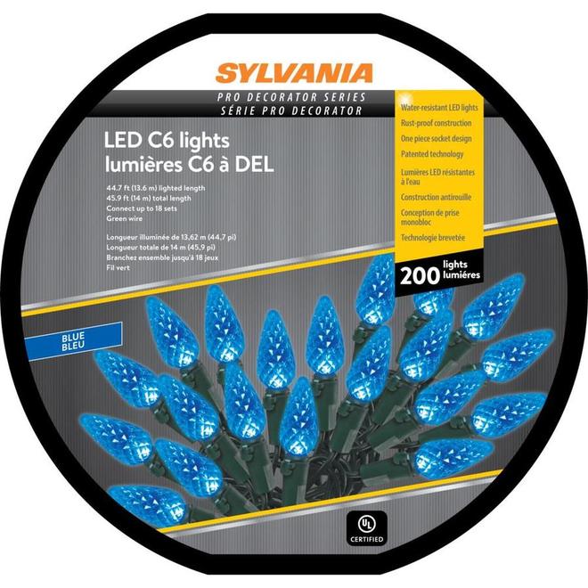 Sylvania Christmas String Lights - 200-Count LED C6 - Indoor Outdoor - Blue