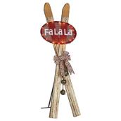 Skis croisés Sylvania avec enseigne Fa La la illuminée, 48 po, métal/plastique, brun et rouge