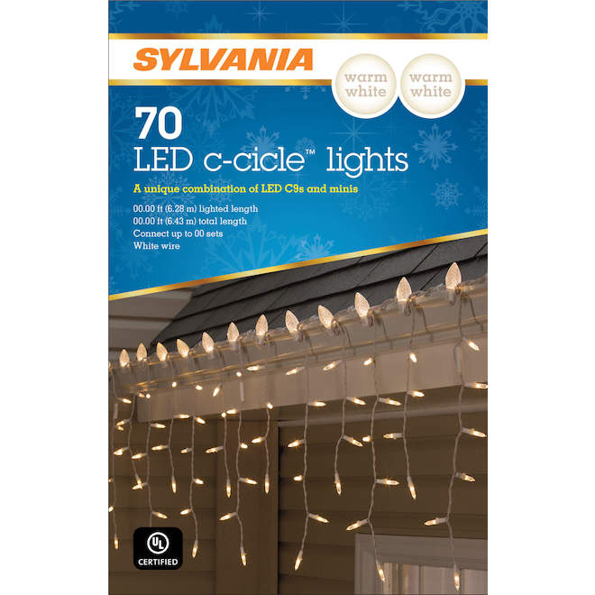 Sylvania 70-Count Warm White LED Christmas Icicle Lights 9-ft