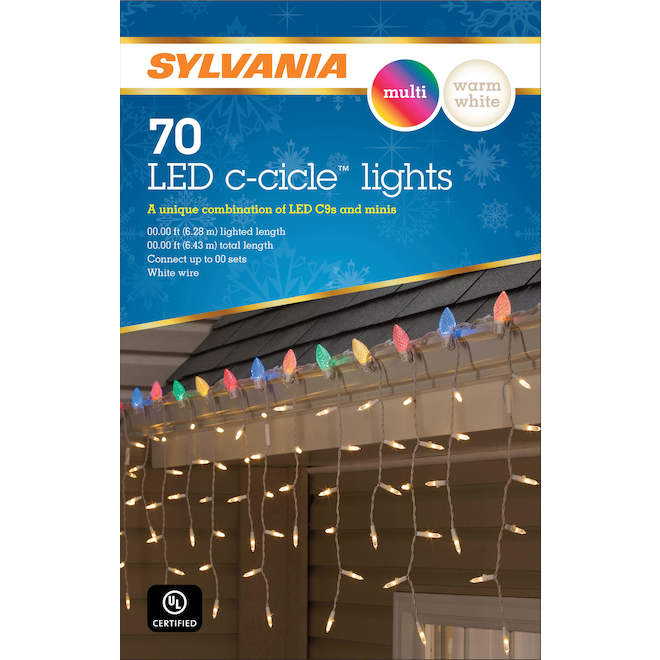 Sylvania 70-Count Multicolour LED Christmas Icicle Lights 9-ft