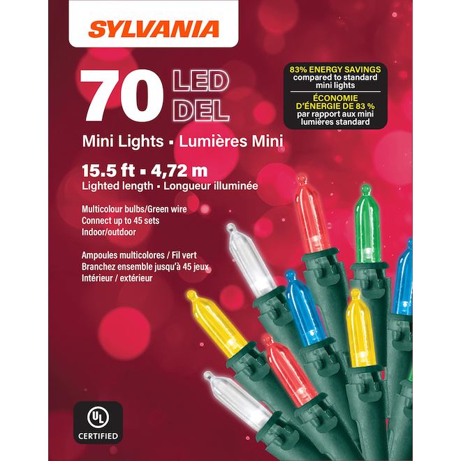 Sylvania 70-Count 15.26-in Multicolour LED Christmas String Lights