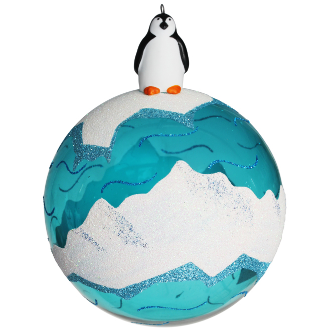 Uberhaus Boule De Noël Pingouin 10 Cm Verre Blancbleu