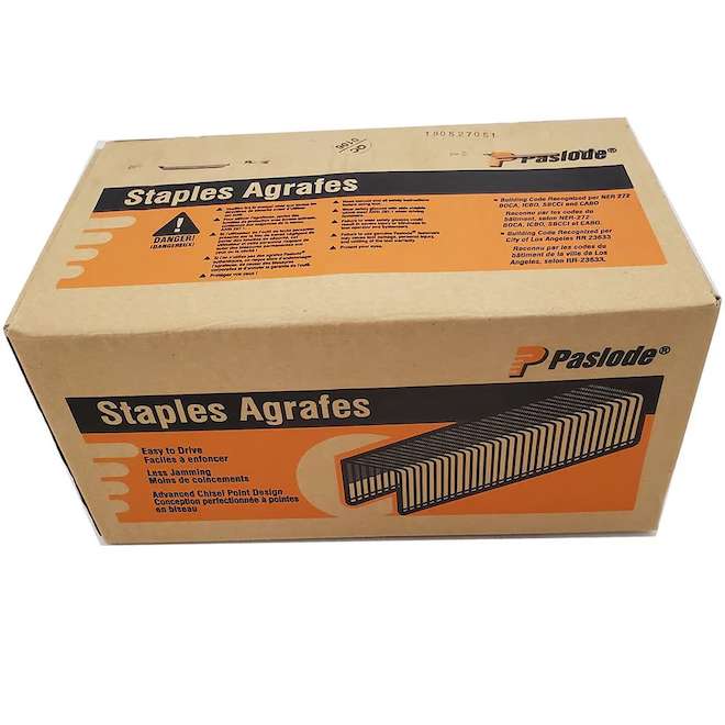 Agrafes standard Paslode, acier galvanisé, pointes de 2 po L. x couronne de 1/2 po l., 7500 par paquet