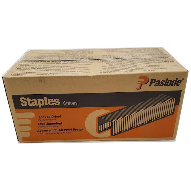 Agrafes standard Paslode, acier galvanisé, pointes de 1 1/2 po L. x couronne de 1/2 po l., 10 500 par paquet