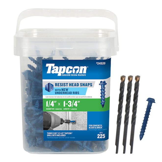 Buildex Tapcon 1/4 x 1-3/4" Slotted Hex Head Concrete Anchor in Blue - 225pc