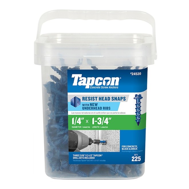 Buildex Tapcon 1/4 x 1-3/4" Slotted Hex Head Concrete Anchor in Blue - 225pc