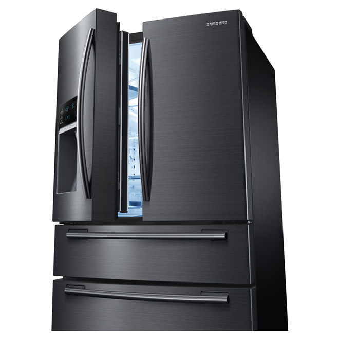 SAMSUNG Réfrigérateur à portes françaises 33, 24,7 pi³ acier noir  RF25HMEDBSG