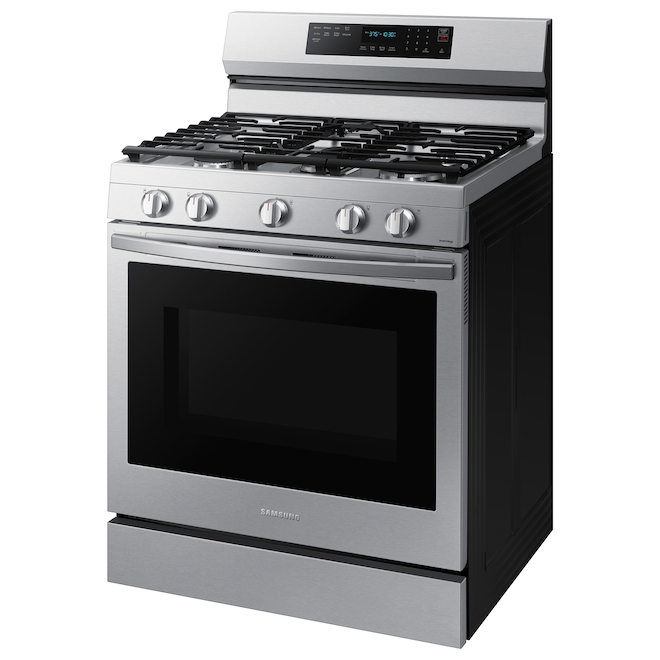 Cuisinière au gaz intelligente autoportante 30 po Samsung, frire à l'air chaud/vraie convection, 6 pi³, acier inoxydable