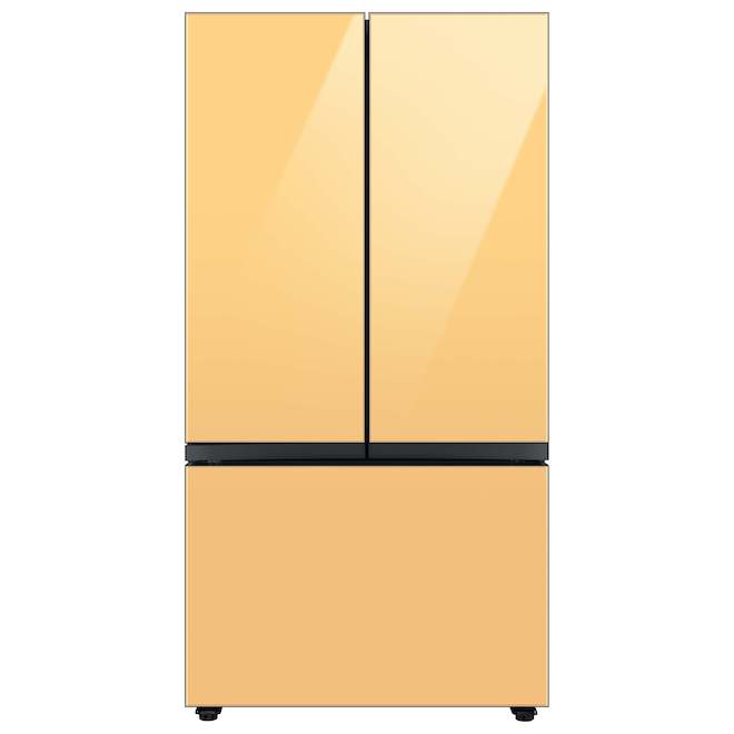 Panneau de tiroir congélateur de réfrigérateur 3 portes Bespoke de Samsung, verre, jaune soleil levant, 35,63 x 23,5 po