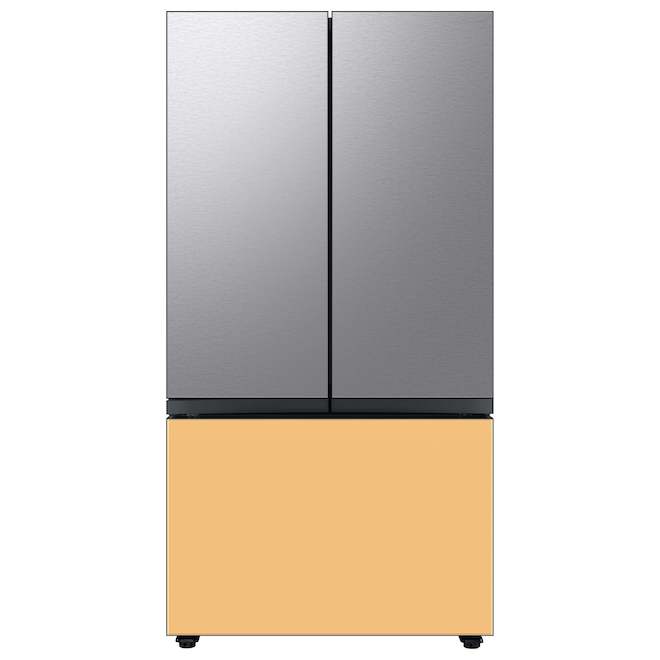 Panneau de tiroir congélateur de réfrigérateur 3 portes Bespoke de Samsung, verre, jaune soleil levant, 35,63 x 23,5 po