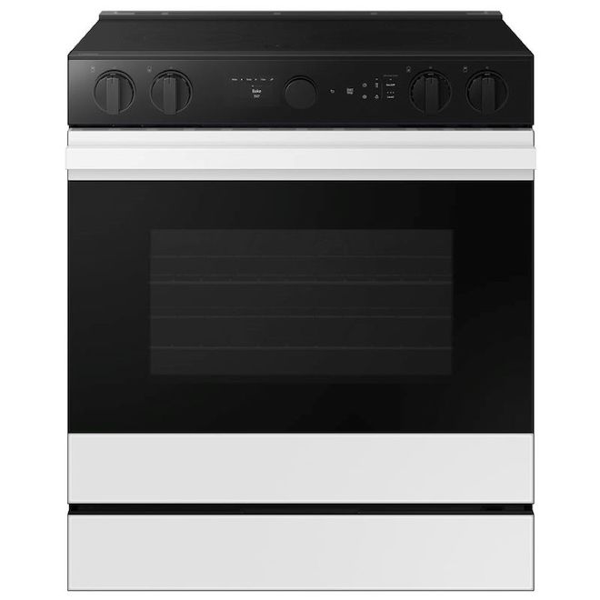 Samsung 30-in Smooth Surface 5-Element 6.3-ft³ Convection Electric Slide-In Range with Oven Camera - White