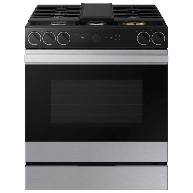 Samsung 30-in 5-Burner 6-ft³ Self-Cleaning Convection Oven Slide-In Gas Range with Oven Camera - Stainless Steel