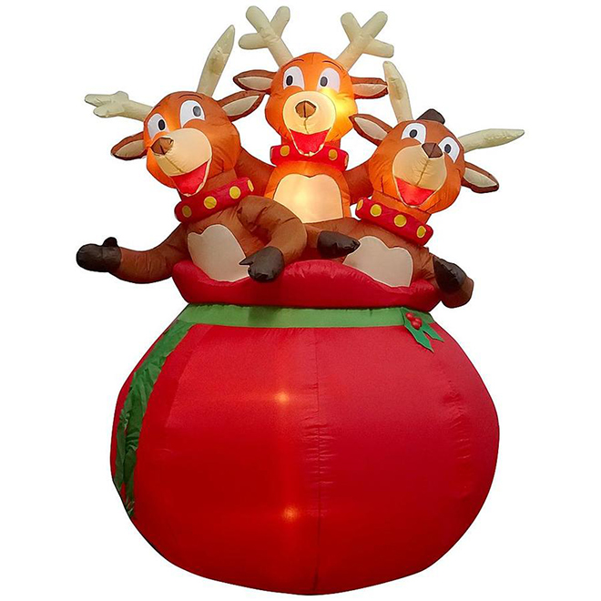 Holiday Decoration Exterieure Gonflable Et Illuminee De Gemmy 3 Rennes Dans Le Sac Du Pere Noel Multicolore 118168 Rona