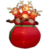 Décoration extérieure gonflable et illuminée de Gemmy, rennes dans le sac du père Noël, 55 x 50 x 78 po