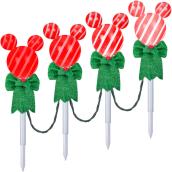 Picquets lumineux Disney, tête de Mickey, blanc et rouge, 4/pqt
