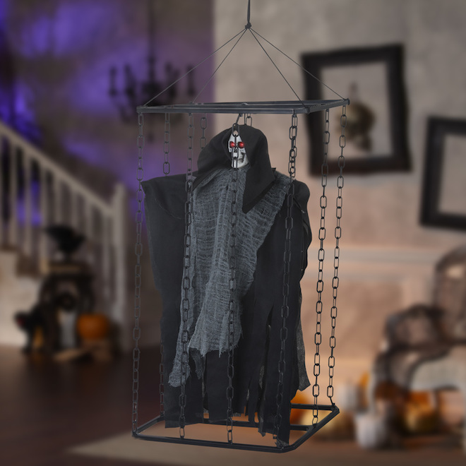 Faucheuse décorative à suspendre avec yeux lumineux, décoration de maison hantée d'Halloween, 91,4 cm de long