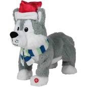 Gemmy Animated Plush Husky with Santa Hat - 9.84-in