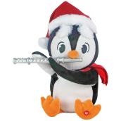 Gemmy Animated Penguin with Santa Hat Playing Flute - 10.63-in