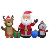 Gemmy Airblown Inflatable Lighted Scene with Santa, Reindeer and Penguin - 7.5-ft