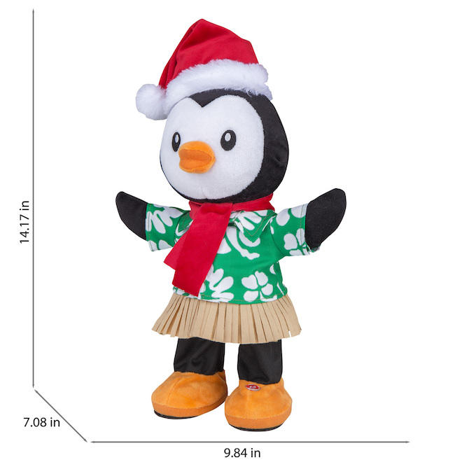 Gemmy Animated Hula Penguin with Santa Hat and Scarf - 14.17-in
