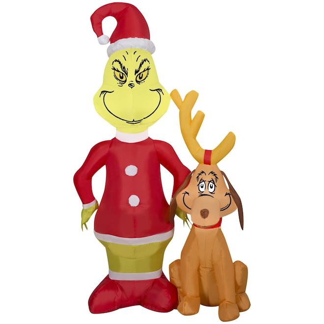 Dr Seuss Airblown Inflatable Lighted 4-ft Grinch in Santa Suit with Max