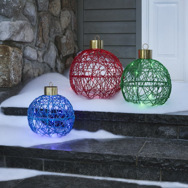 Celebrations by L&CO Set of 3 Metallic Christmas Balls with LED Lights