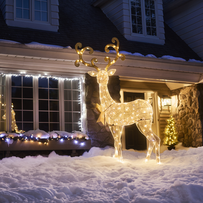 Celebrations by L&CO 9-ft Crystal Lattic Reindeer - White and Gold