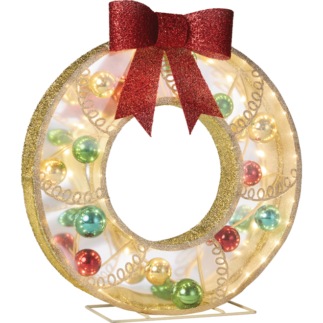 Celebrations by L&CO 20-in Lighted Christmas Wreath with Ornaments and Mirrored Background