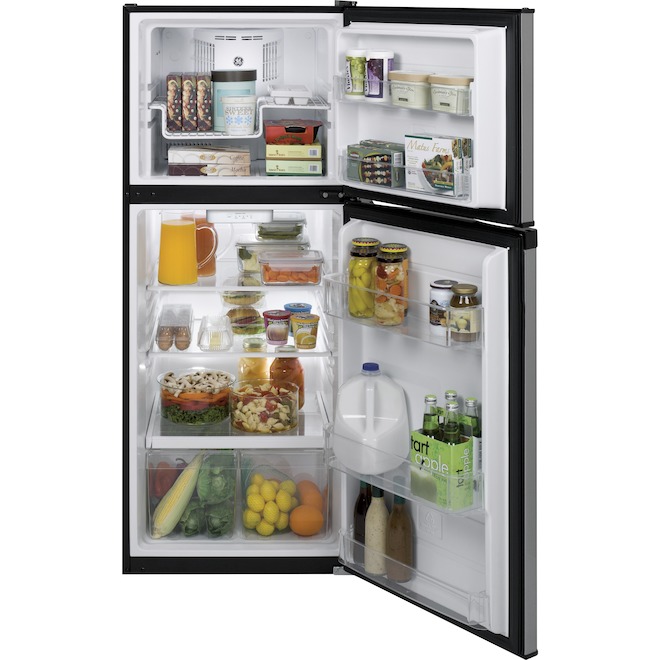 GE Top-Freezer Refrigerator - 2 Freezer Door Bins - 24-in - 11.6-cu ft - Stainless Steel