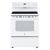 GE White Freestanding Electric Range - 4 Burner Ceramic Glass Cooktop - Automatic Shut-Off - 5-cu ft