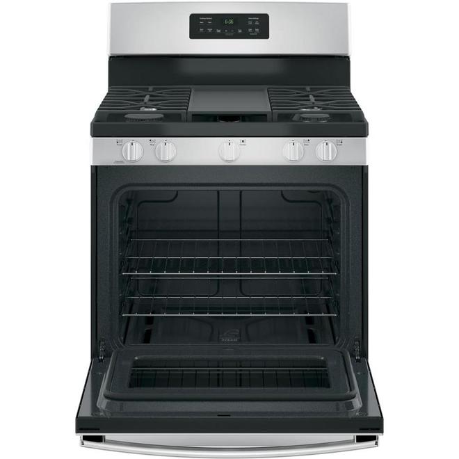 GE 30-in W 5-cu ft 5-Burner Cooktop Stainless Steel Gas Range with Steam Clean