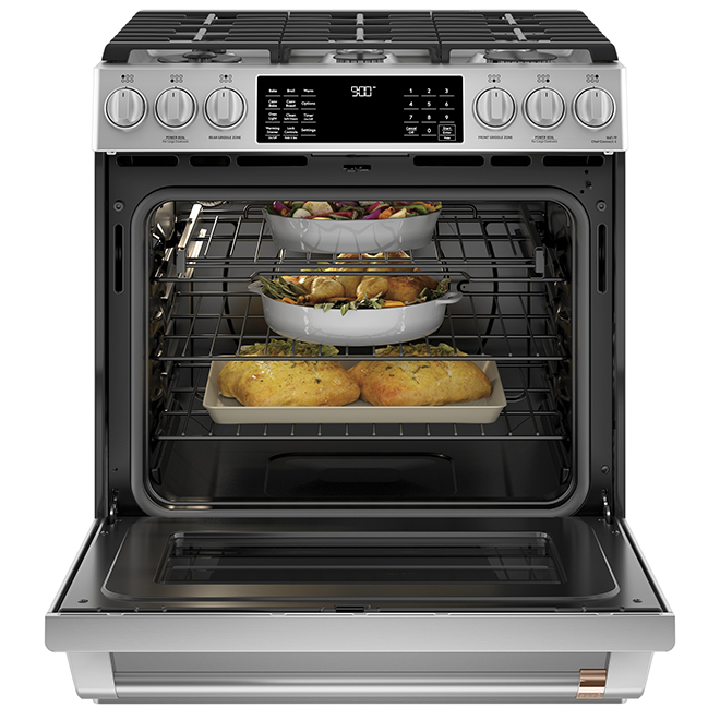 Café Slide-In Dual-Fuel Range - With Warming Drawer - 30-in - 5.7-cu ft - Stainless Steel