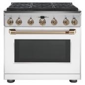 Cuisinière bi-énergie Café(MC) à 6 brûleurs, 36", blanc mat