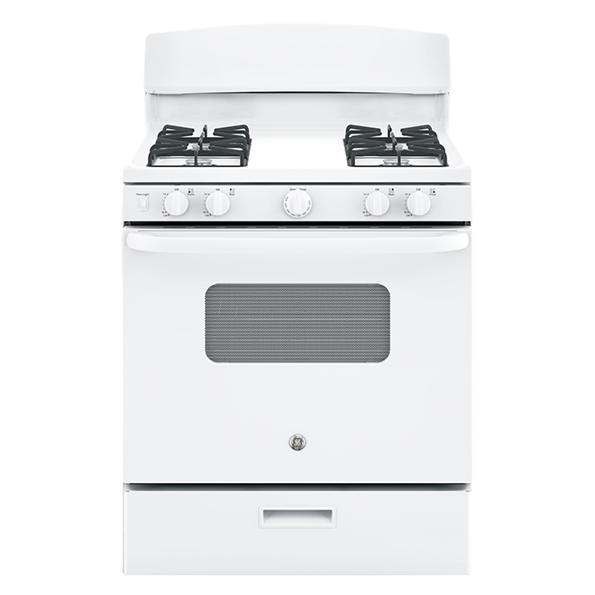 GE Appliances Freestanding Gas Oven - White - 4 Burners - Rotatory Knobs - 30-in x 4.8-cu ft