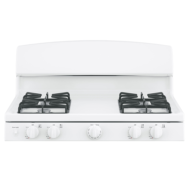 GE Appliances Freestanding Gas Oven - White - 4 Burners - Rotatory Knobs - 30-in x 4.8-cu ft