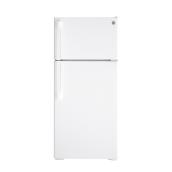 Réfrigérateur à congélateur en haut GE avec tablettes grillagées ajustables, Energy Star, 28 po, 16,6 pi³, blanc