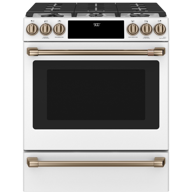 Cuisinière encastrée biénergie Café, 5,7 pi³, 30po, blanc