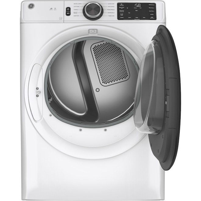 Sécheuse au gaz GE Appliances, 7,8 pi³, ventilation 4 voies, porte battante réversible, blanche, ENERGY STAR®