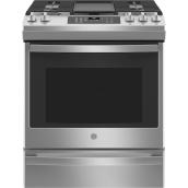 GE 5 Burners 5.6-cu ft Self-Cleaning Air Fry Convection Oven Slide-In Gas Range - Stainless Steel (30-in)