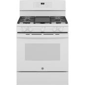 GE 30-in 5-Burner 5-cu ft Self-Clean Convection Oven Gas Range - White