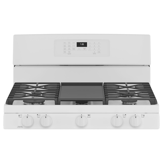 GE 30-in 5-Burner 5-cu ft Self-Clean Convection Oven Gas Range - White