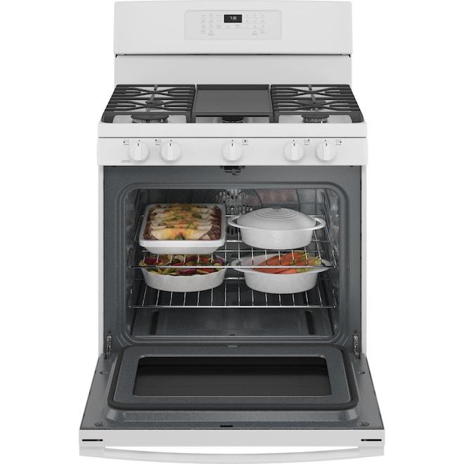 GE 30-in 5-Burner 5-cu ft Self-Clean Convection Oven Gas Range - White