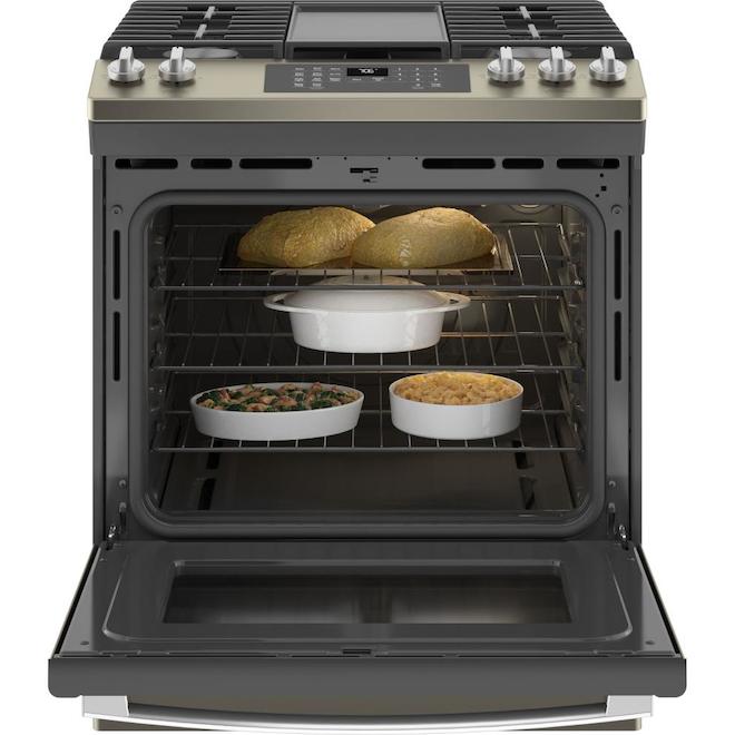 GE 30-in Slide-In Gas Range with True Convection - 5.6 cu ft - Slate