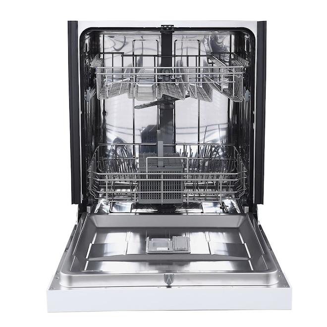 GE White Built-In Front Control Dishwasher with CleanSensor