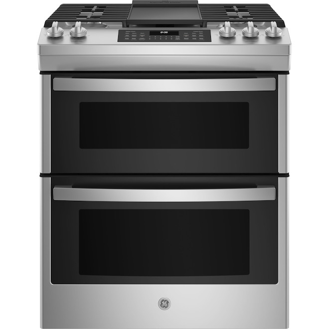 Cuisinière à gaz double GE 30 po avec convection, 5 brûleurs, acier inoxydable