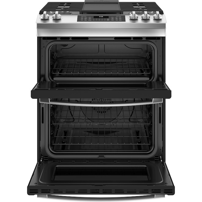 Cuisinière à gaz double GE 30 po avec convection, 5 brûleurs, acier inoxydable